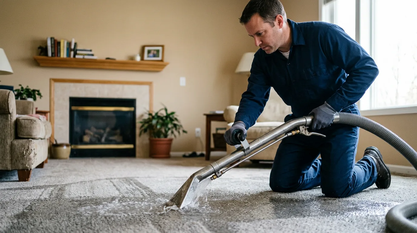 Water damage restoration technician working near Henderson, MD